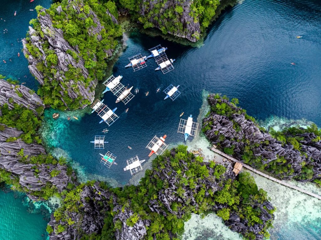 Aerial view of El Nido's limestone lagoons, Palawan
