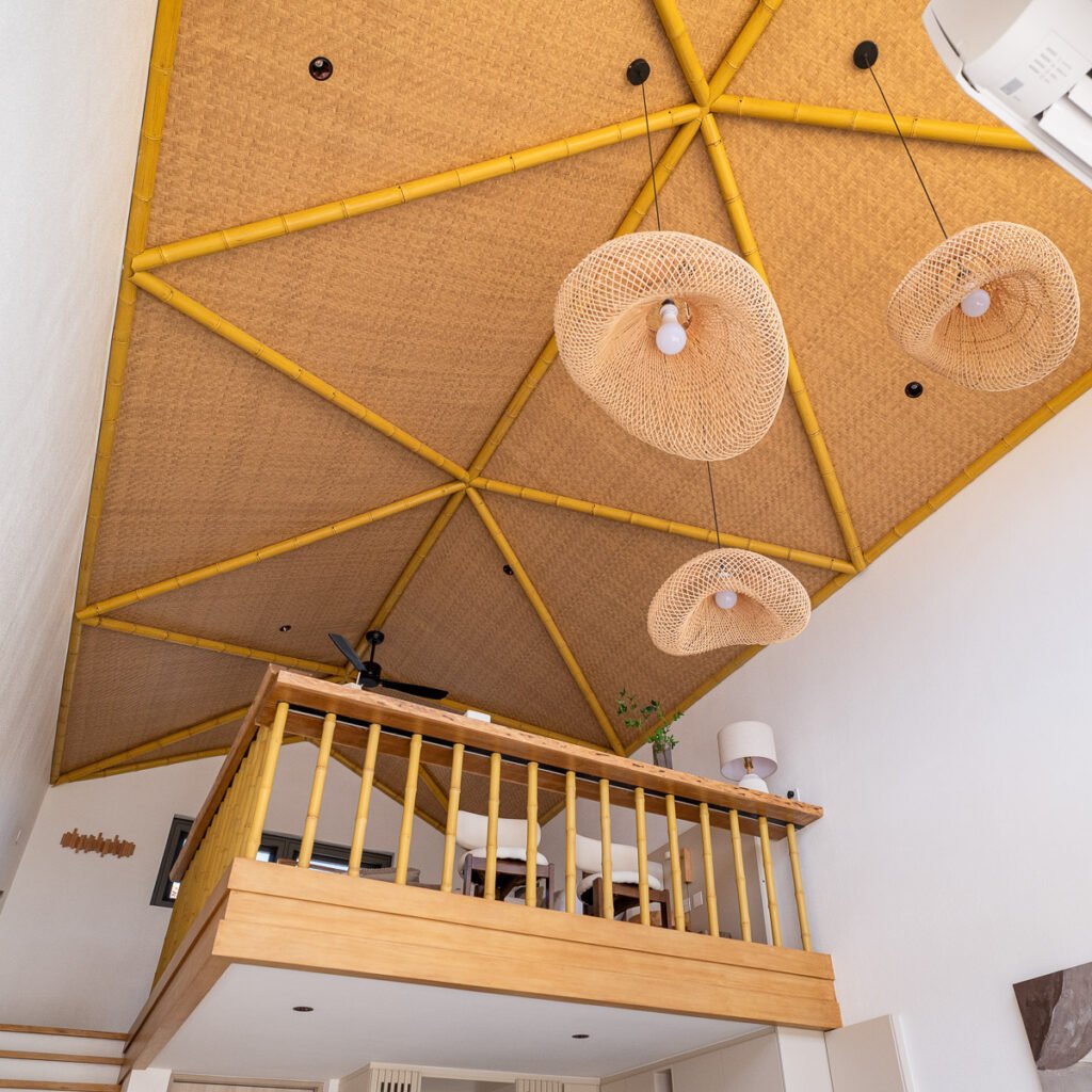 Bamboo dome ceiling in a Land of Nomads eco-villa loft