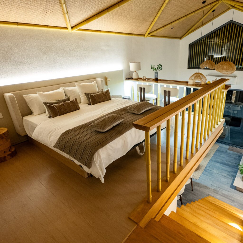 Two-storey loft interior with mezzanine